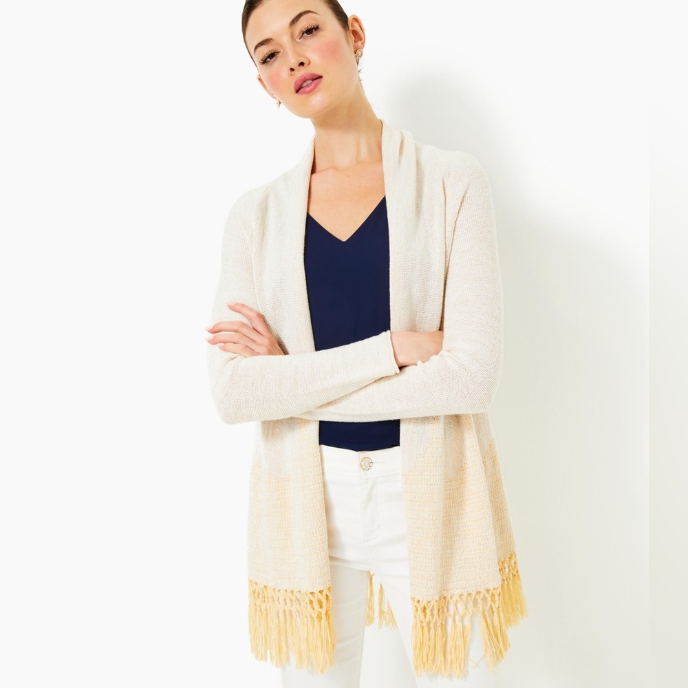Lilly Pulitzer Tatum Long Fringe Hem
Cardigan Gold Metallic Small - Picture 9 of 12
